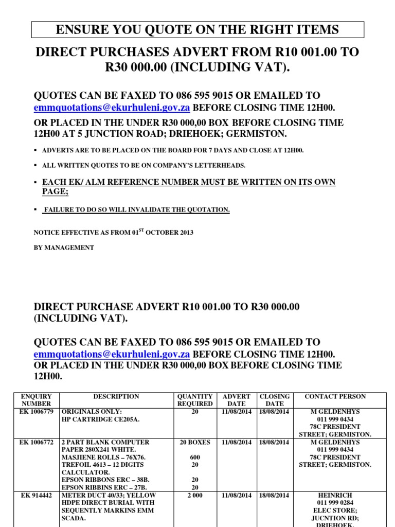 Direct Purchase Quotes R10,001 - R30,000 | PDF | Business