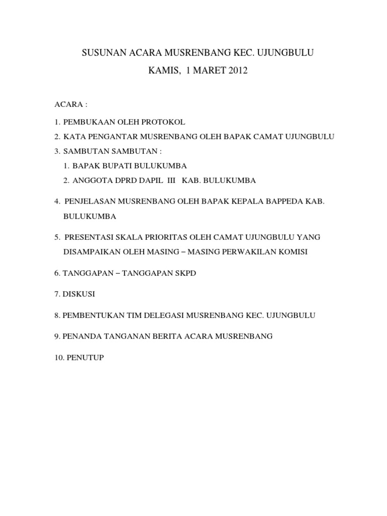 Susunan Acara Musrenbang Kec