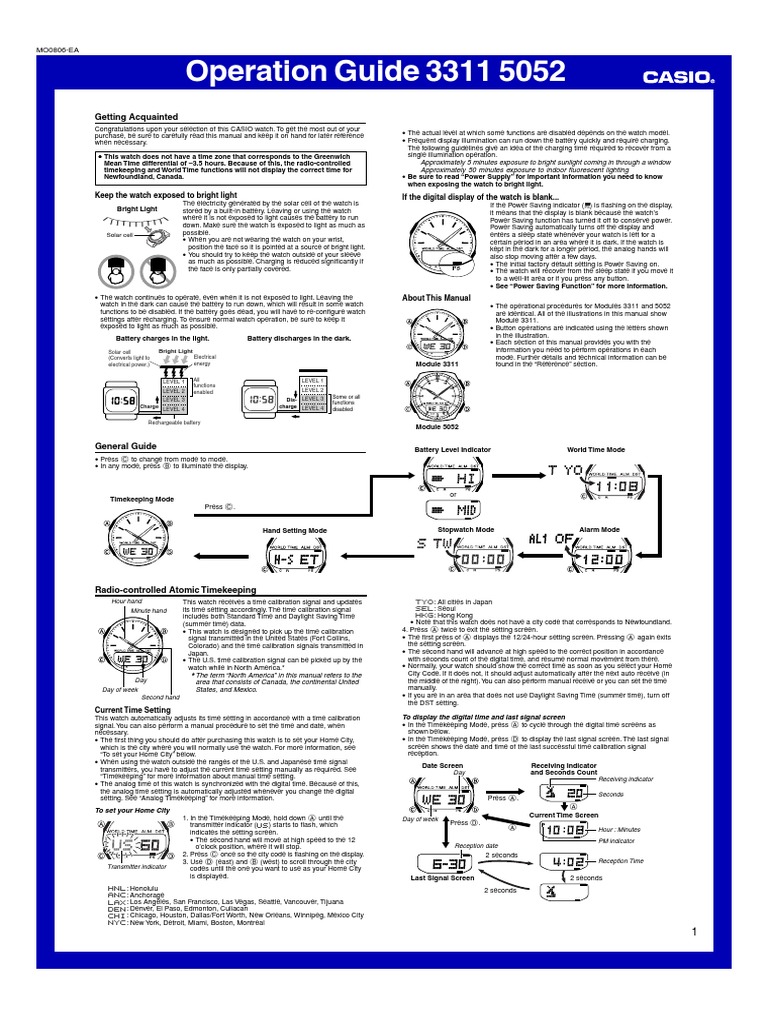 Manual Casio WVA-470 | PDF Daylight Time