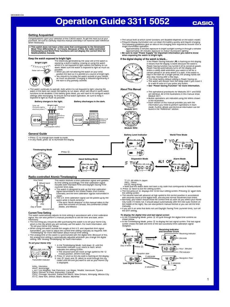 Manual Casio WVA-470 | PDF | Daylight Saving Time | Clock