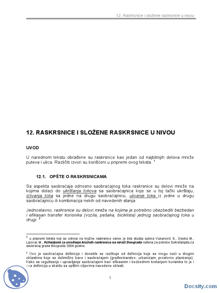 Raskrsnice u Nivou - Skripte - Saobracajni Fakultet PDF