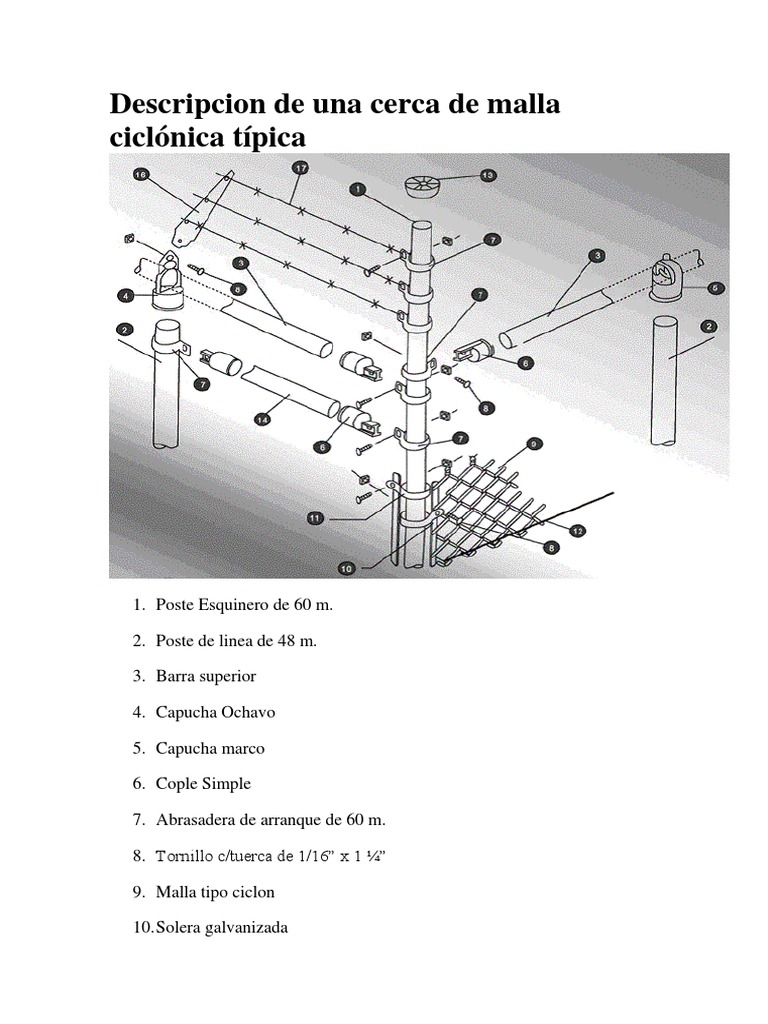 Descripcion de Una Cerca de Malla Ciclónica Típica PDF Cable Tornillo