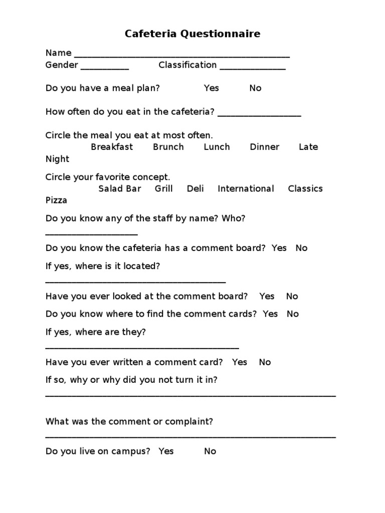Cafeteria Experience Feedback Survey | PDF | Cafeteria | Meal
