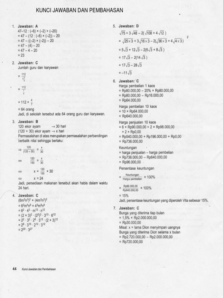 Kunci Jawaban Matematika Kelas Ix