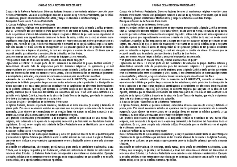 Causas de La Reforma Protestante Reforma Protestante