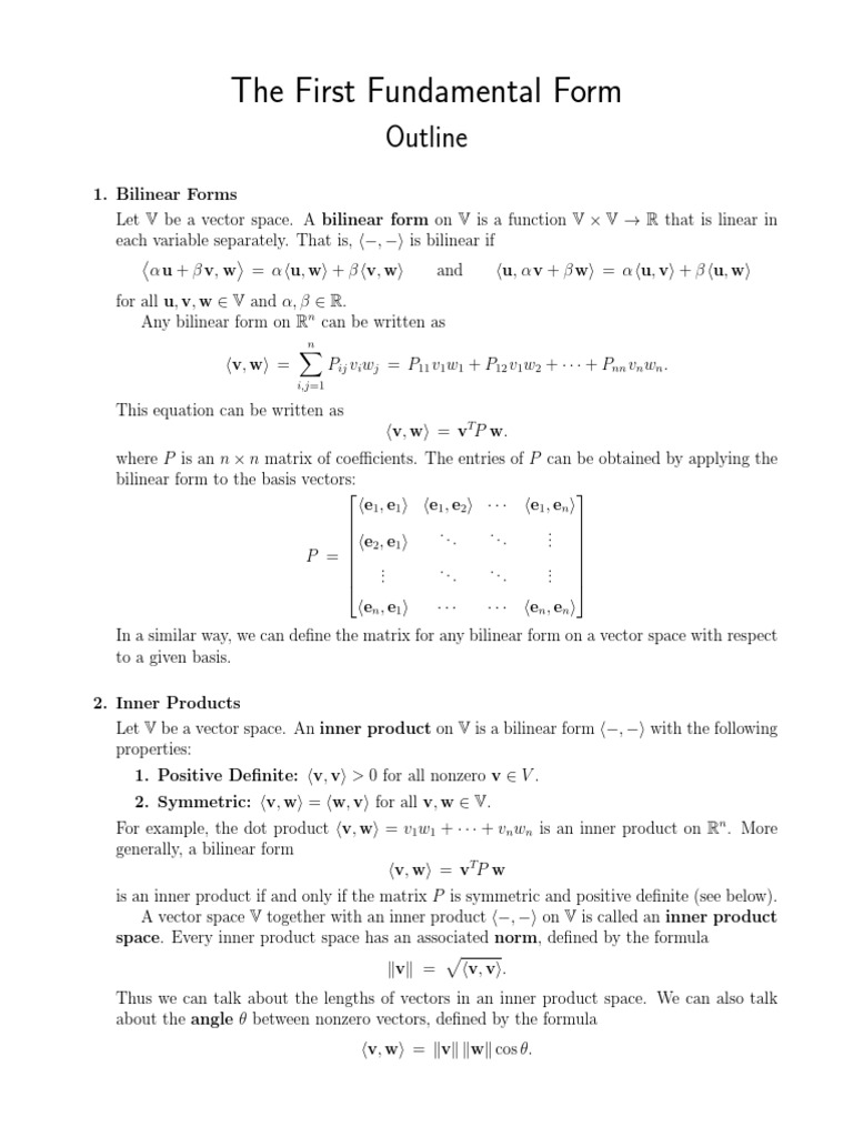 First Fundamental Form and Bilinear Forms | PDF | Determinant | Matrix ...