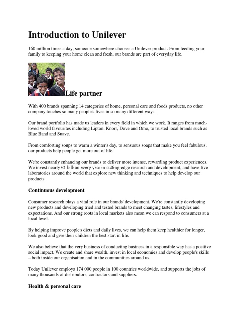 Introduction To Unilever | PDF | Unilever | Brand