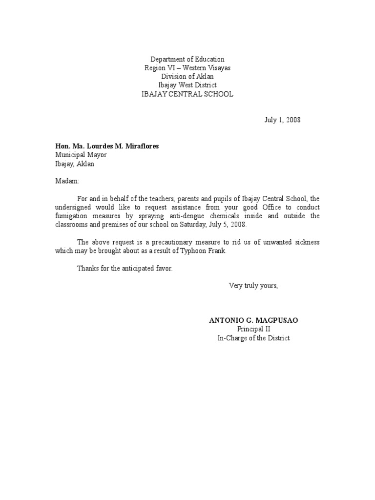 Request for School Fumigation | PDF | Social Science | Technology ...