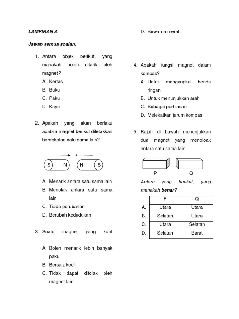 Latihan Objektif Magnet Tahun 3