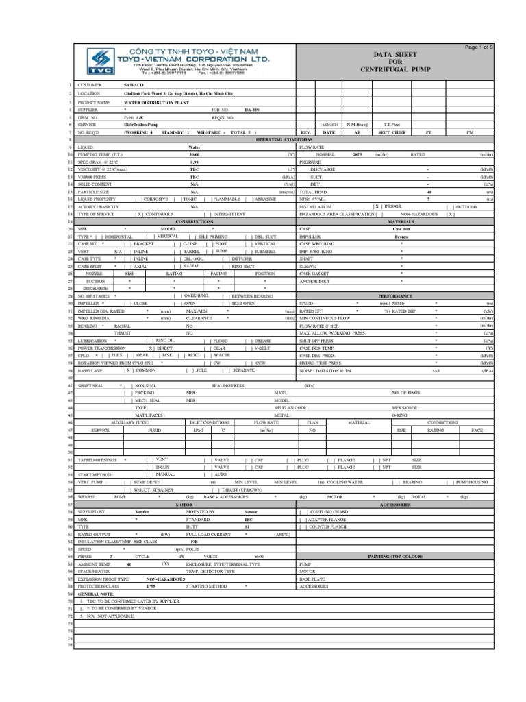 Datasheet Centrifugal Pump PDF Pump Bearing (Mechanical)