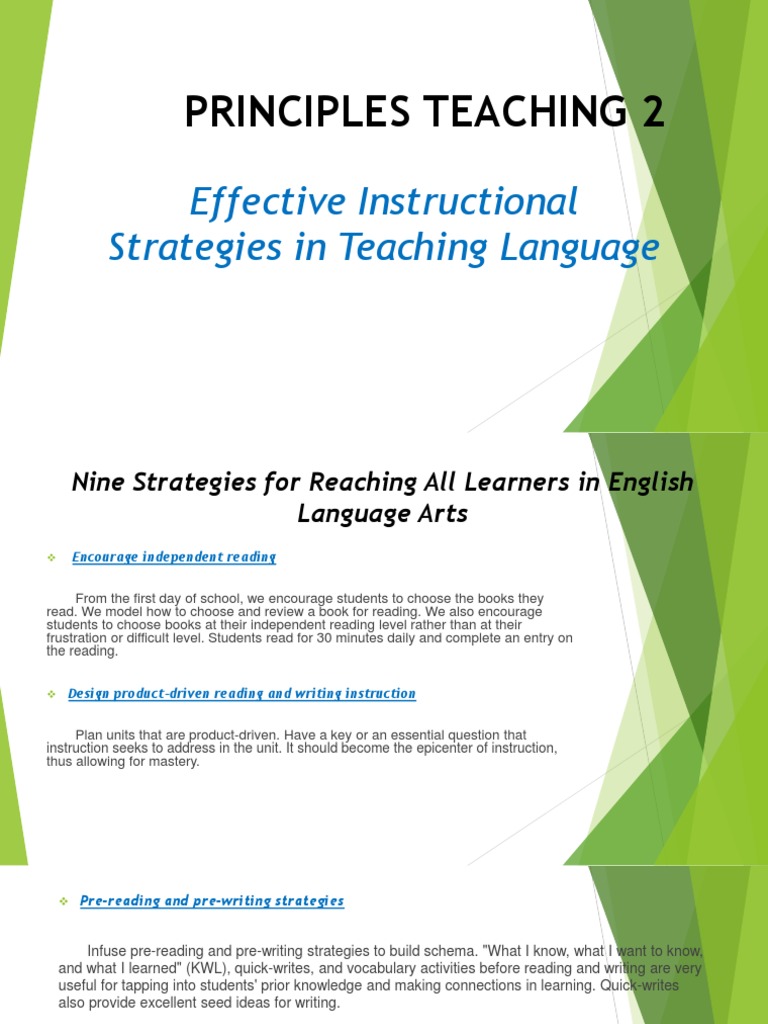 Language Arts Teaching Strategies | PDF | Reading (Process) | Education ...
