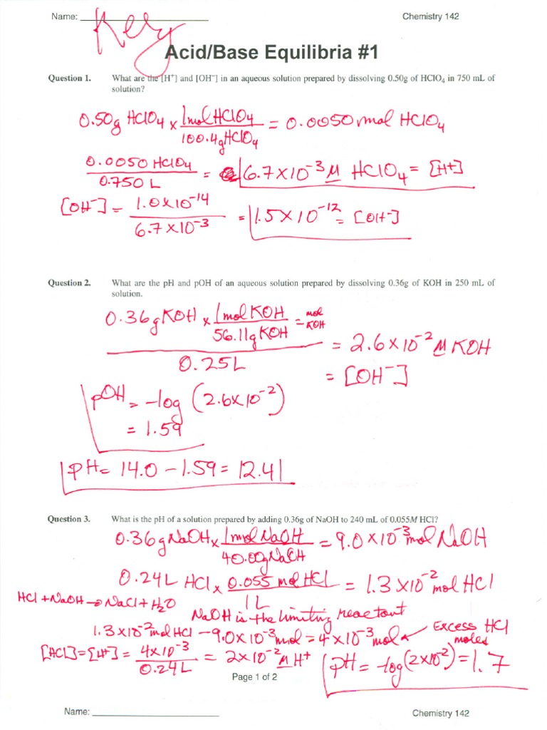 Acid/Base Equilibria Problems in Chemistry | PDF | Ph | Analytical ...