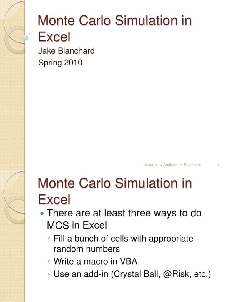 Monte Carlo Simulation Techniques in Excel | PDF
