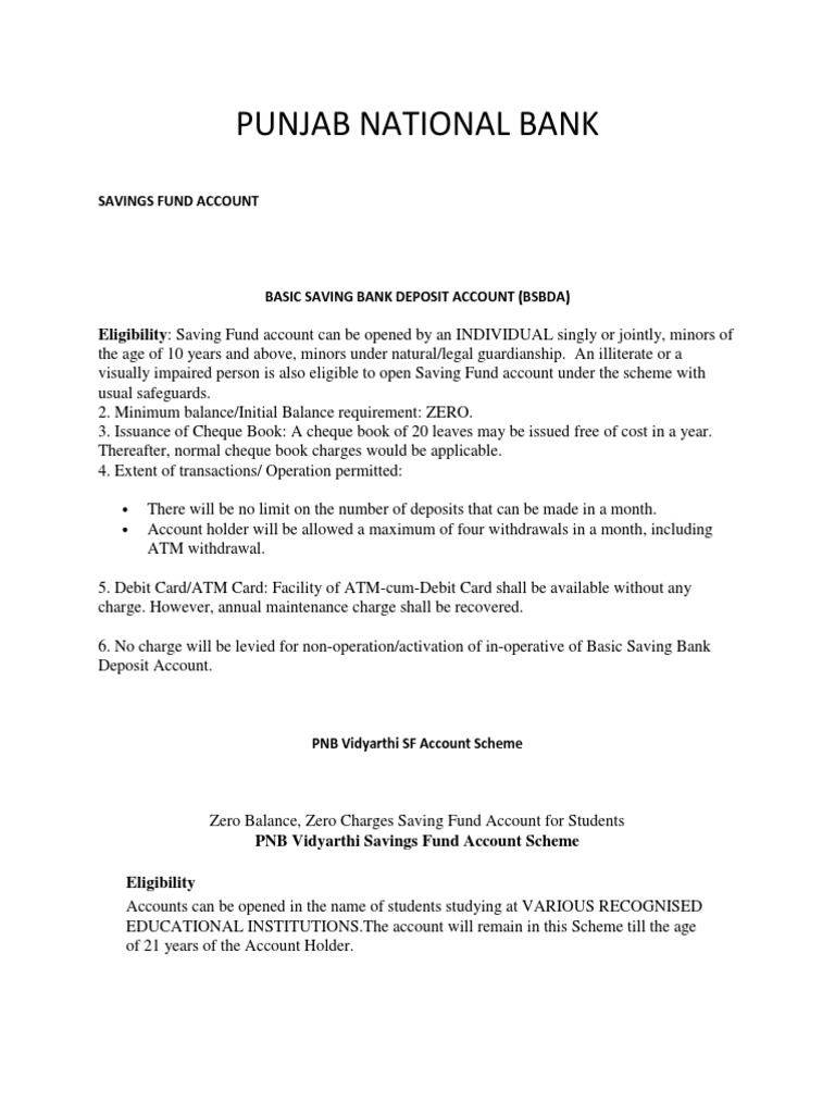Punjab National Bank PDF Transaction Account Banks