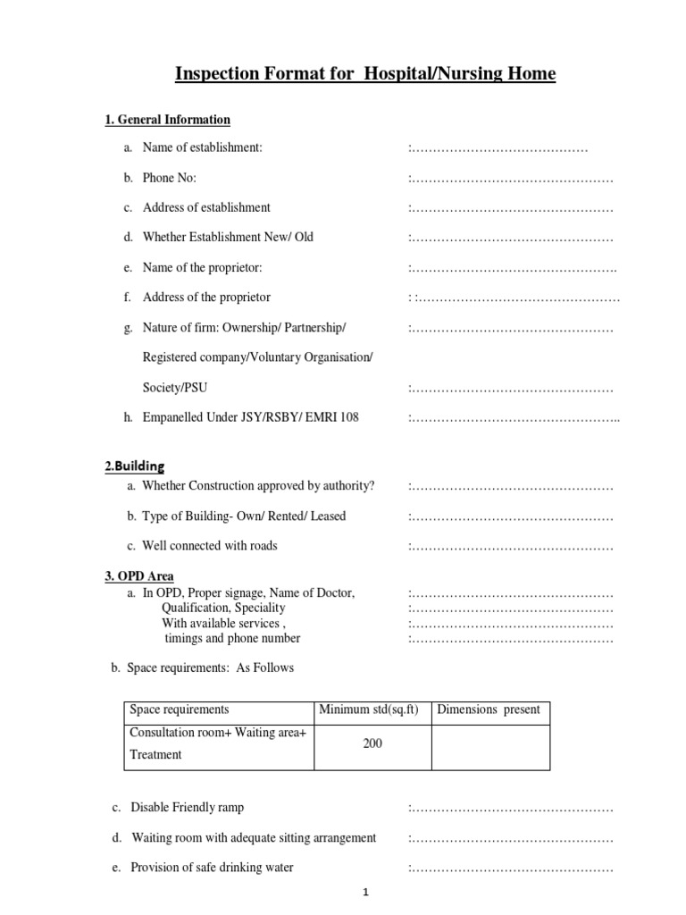 Hospital Inspection Format Guide | PDF | Doctor Of Medicine | Specialty ...