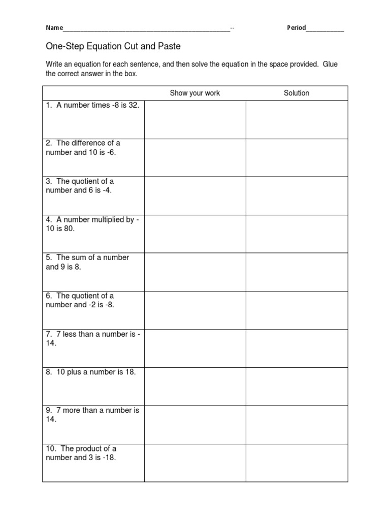 One-Step Equation Practice Worksheet | PDF | Teaching Methods ...