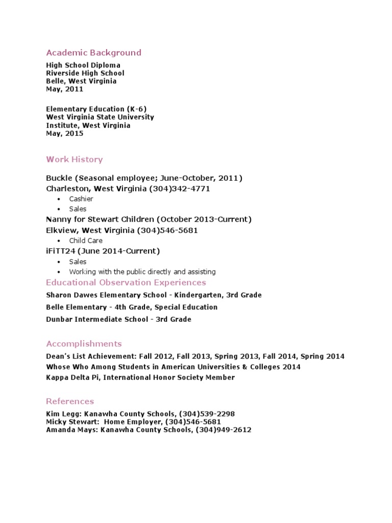 Education and Work Experience Summary | PDF | Wellness