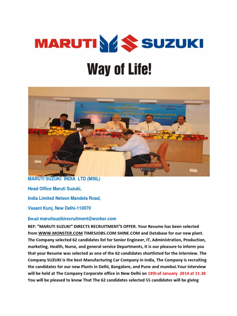 Maruti Suzuki India LTD (Msil) Head Office Maruti Suzuki, India Limited Nelson Mandela Road