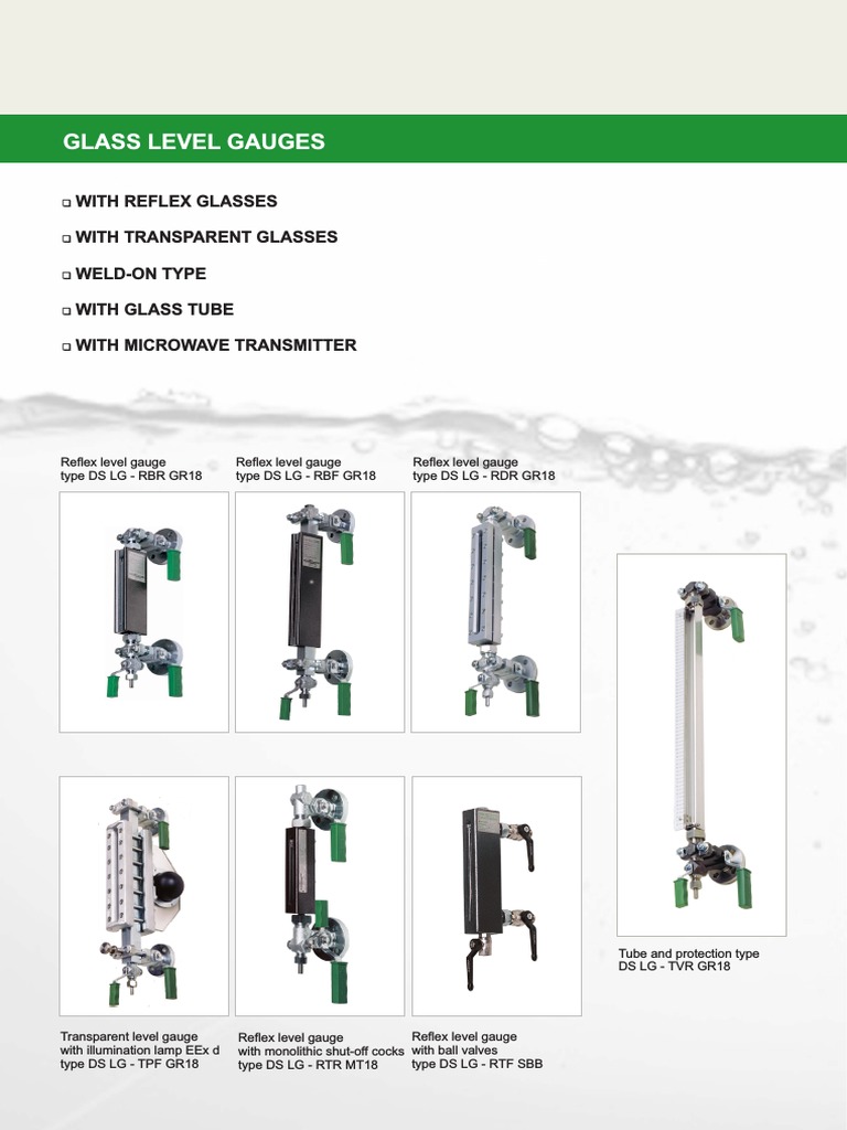 Glass Level Gauges Overview | PDF | Valve | Graphite