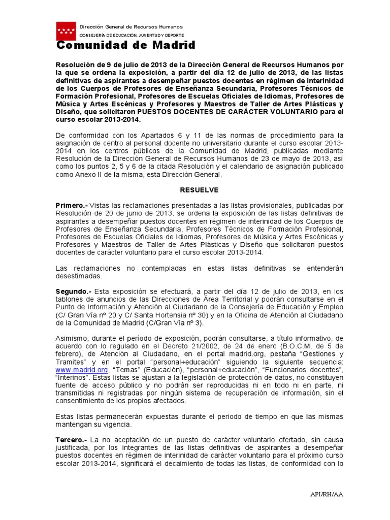 Lista de Puestos Voluntarios 2013-2014. | PDF | Psicoterapia | Maestros