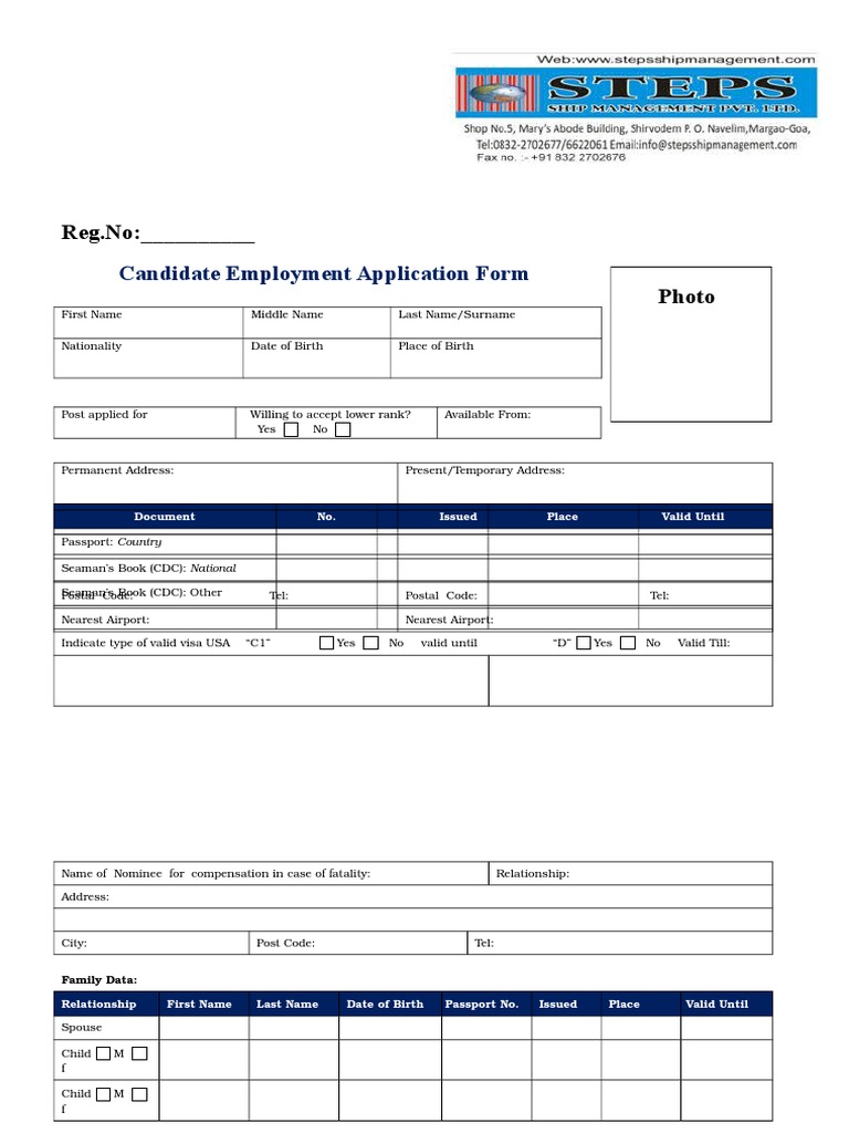Candidate Employment Application Form: Reg - No: - Photo | PDF | Oil ...