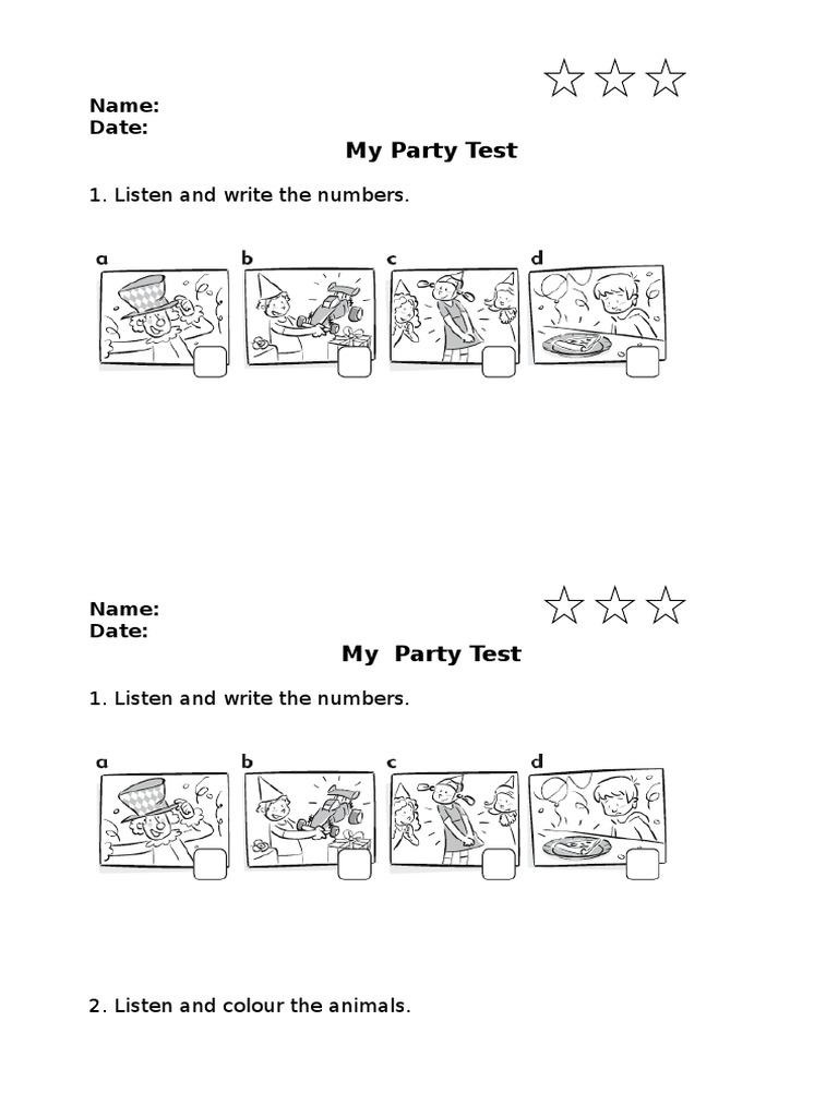 My Party Test: 1. Listen and Write The Numbers | PDF | Language Arts ...