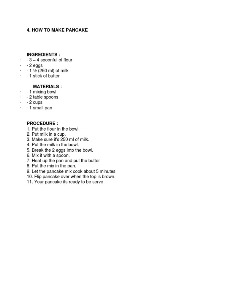 Pancake Making Procedure in English | PDF