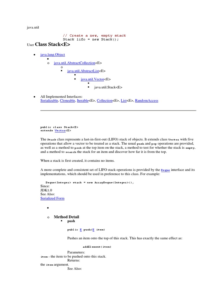 Class Stack: Java - Lang.Object Java - Util.Abstractcollection Java ...