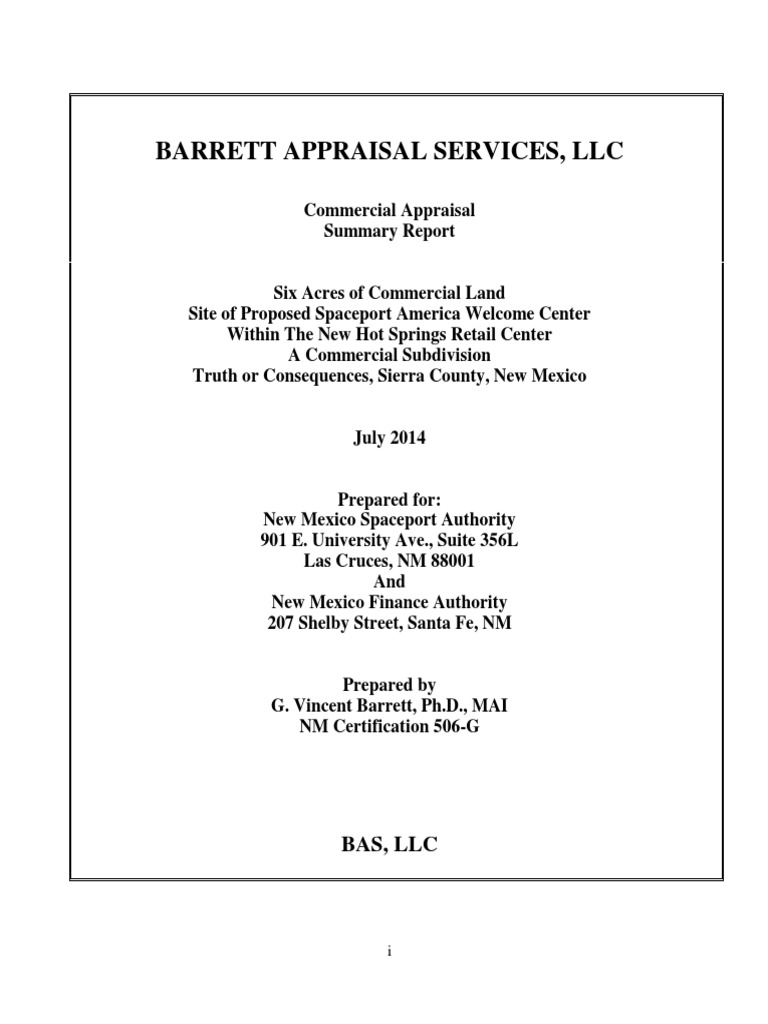 7/14 Spaceport TorC Visitors Center LAND Appraisal! PDF