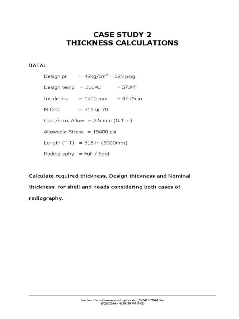 Thickness Calculations for Pressure Vessels | PDF | Technology ...