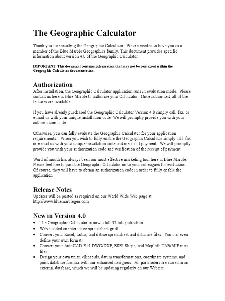 The Geographic Calculator Authorization PDF Latitude Accuracy