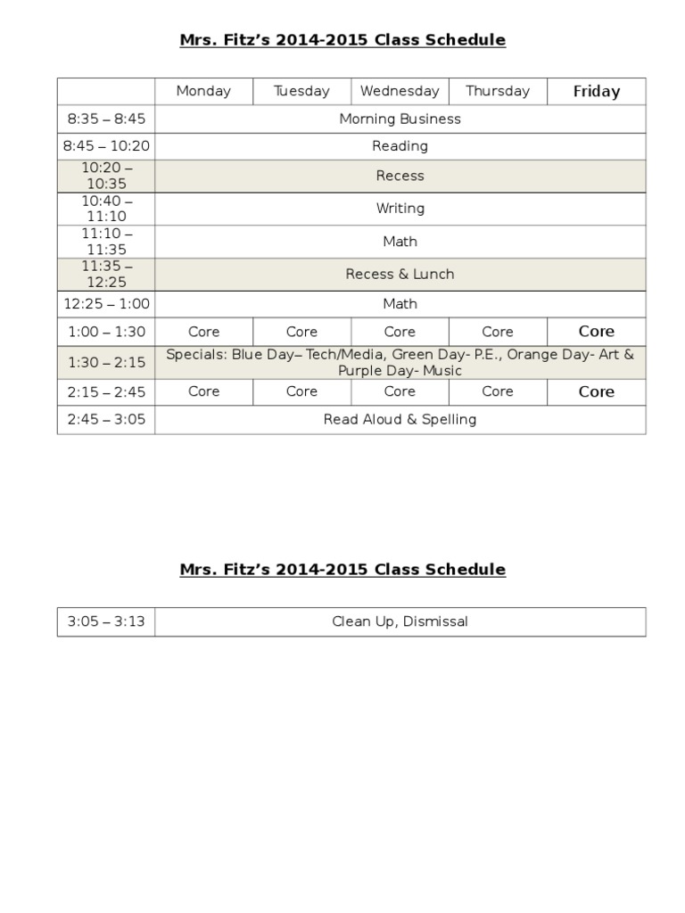Mrs. Fitz's Class Schedule 2014-2015 | PDF | Language Arts & Discipline ...