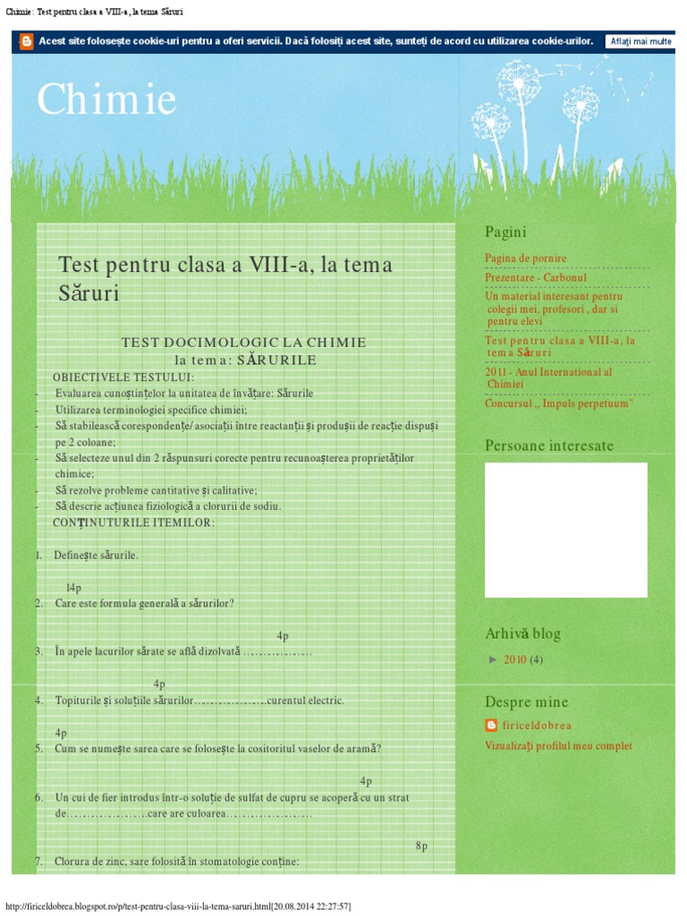 Chimie_ Test Pentru Clasa a VIII-A, La Tema S?ruri