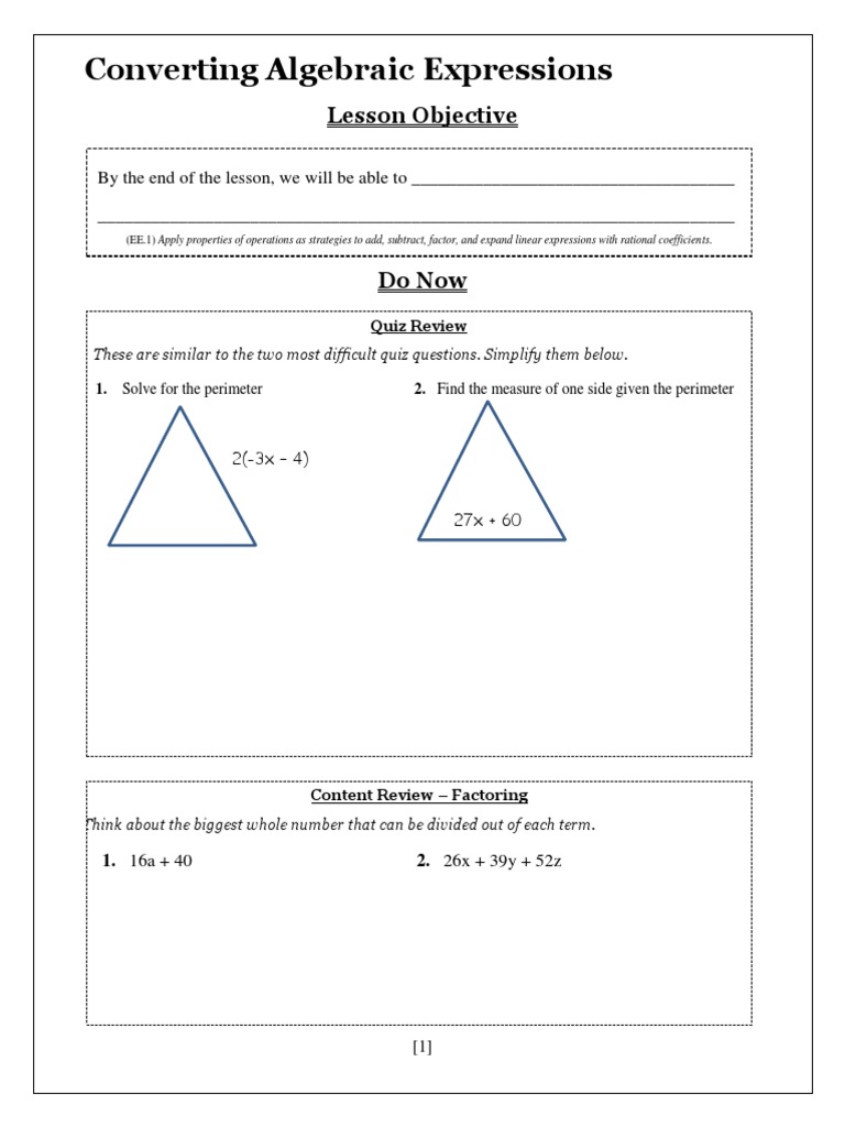 Converting Algebraic Expressions | PDF | Factorization | Mathematical ...