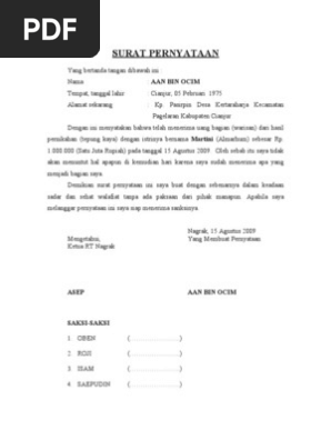 Contoh Surat Perrnyataan Warisan