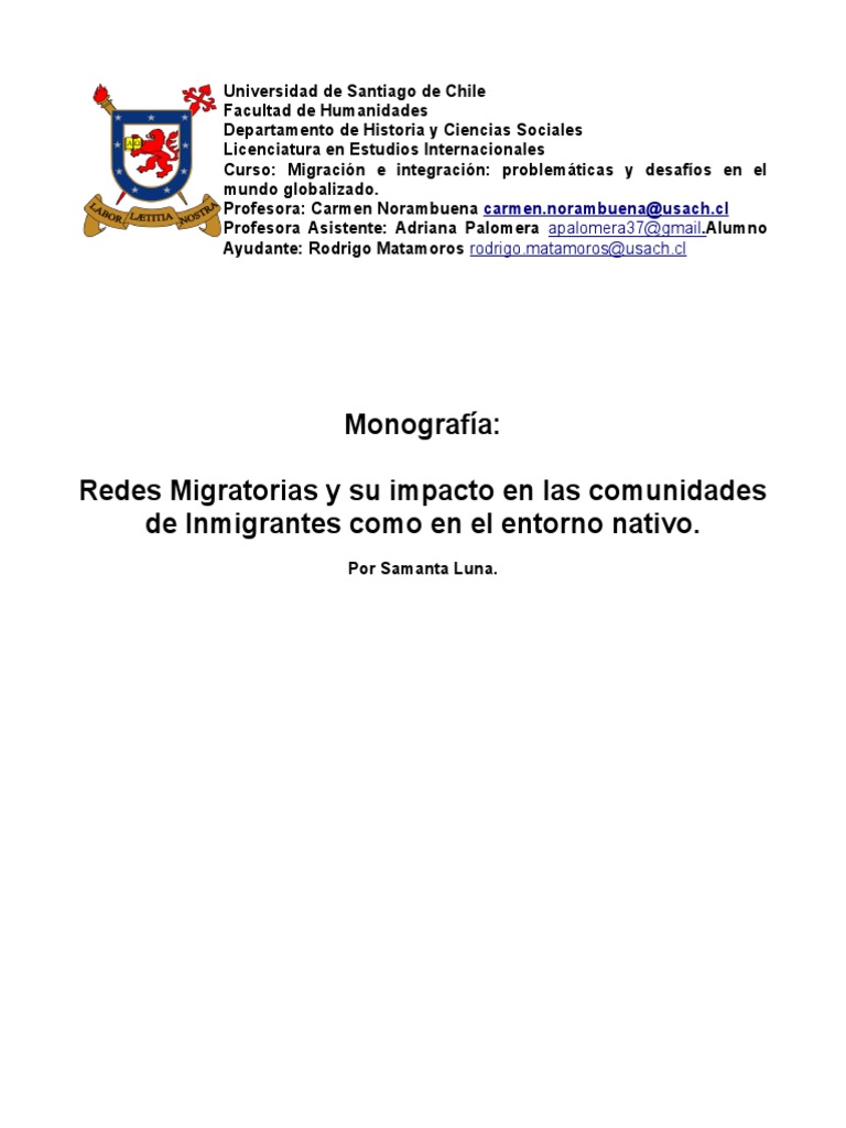 Monografía Migraciones. PDF Migración humana Asimilacion cultural