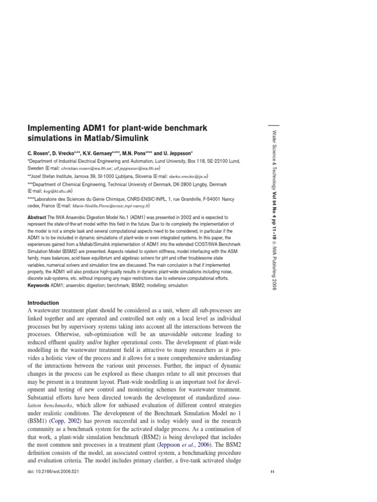 ADM1 Implementation in BSM2 Simulations | PDF | Simulation | Equations