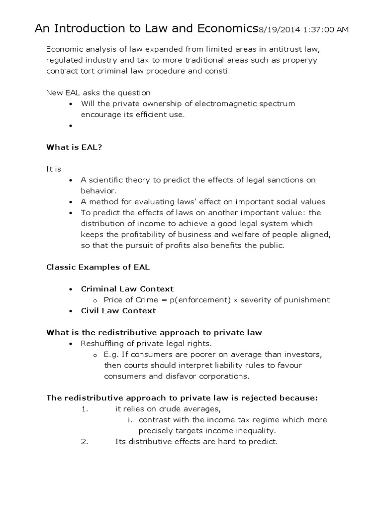 Law and Economics: Key Concepts Explained | PDF | Pareto Efficiency | Taxes