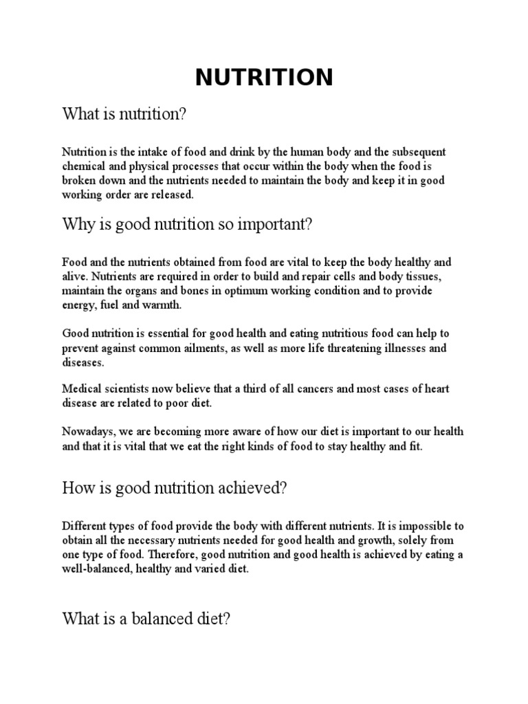 What Is Nutrition PDF Nutrition Diet & Nutrition