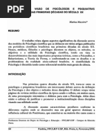 Psicologia Na Visão de Psicólogos e Psiquiatras Brasileiros Das Primeiras Décadas Do Século XX