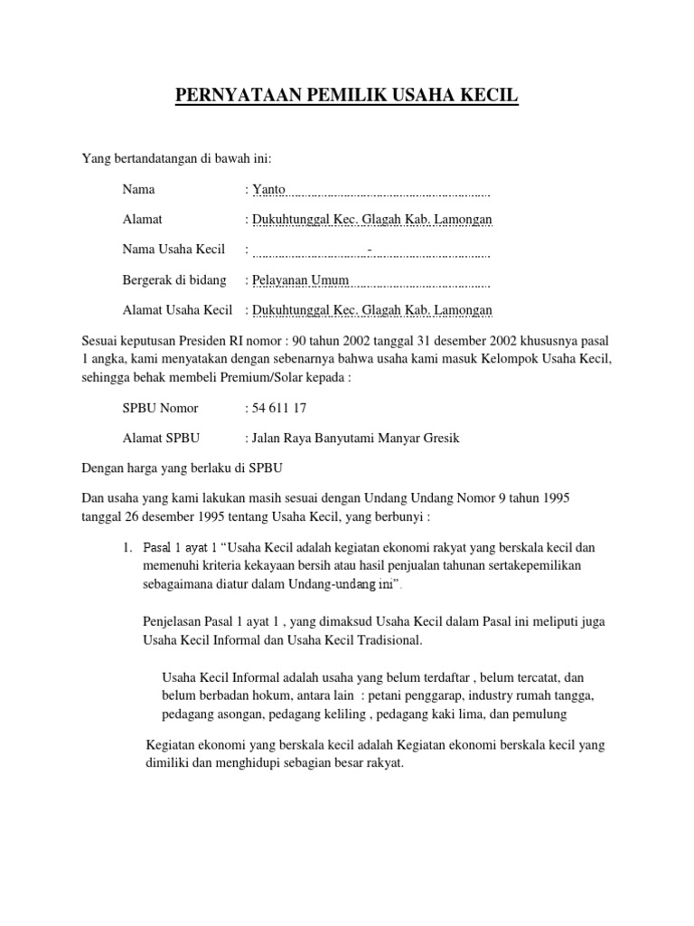 Pernyataan Permohonan Pembelian Bbm
