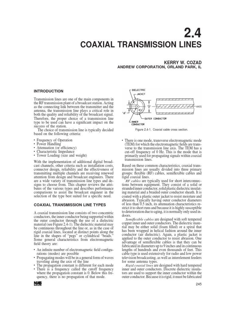 Coaxial Transmission Line Overview | PDF | Coaxial Cable | Transmission ...