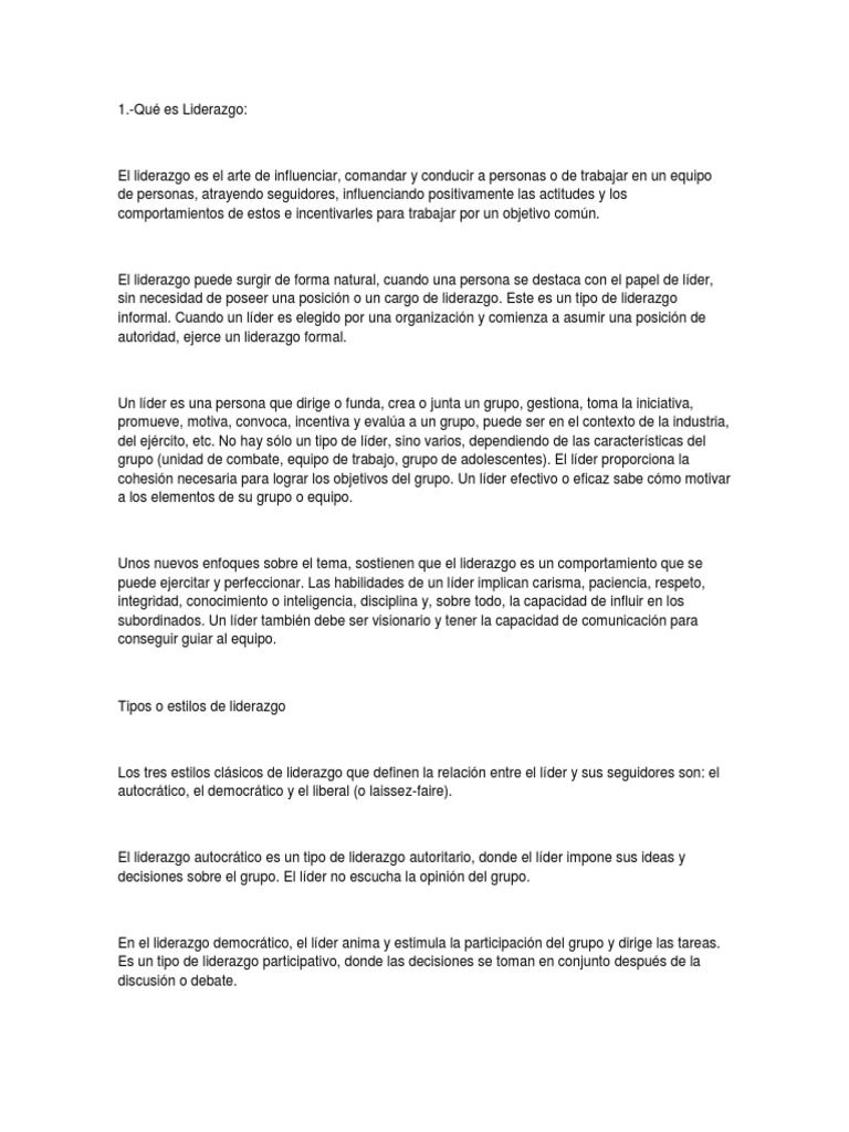Tipos y Teorías de Liderazgo Efectivo | PDF | Liderazgo | Mente