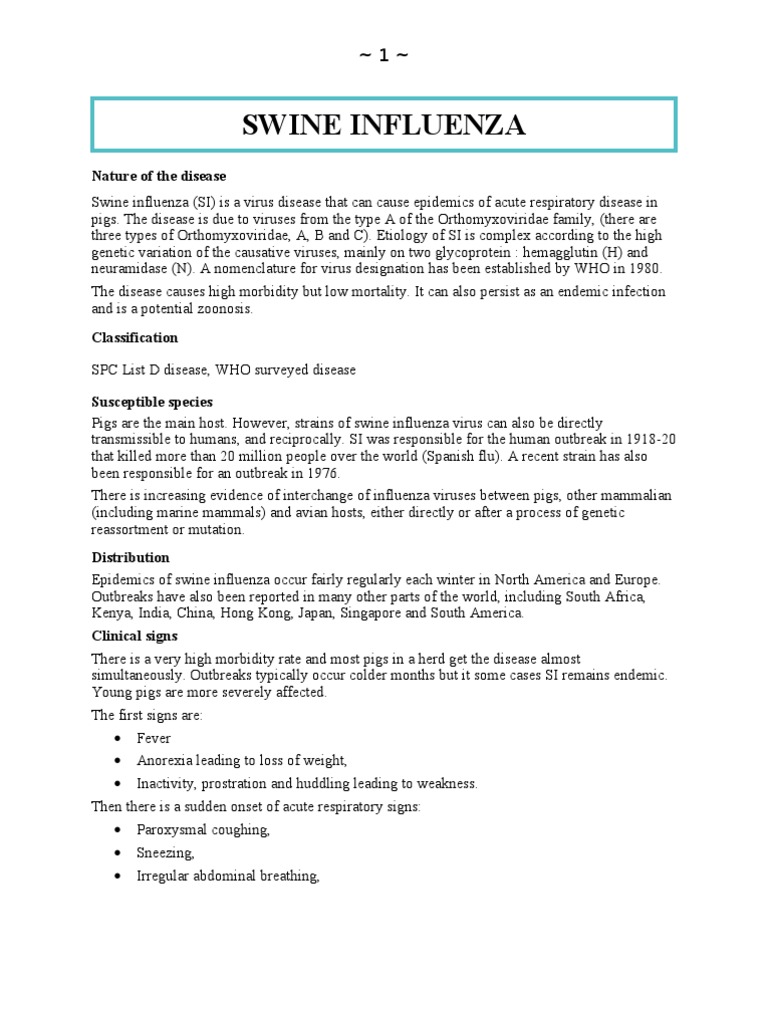 Swine Influenza: Disease Overview and Impact | PDF | Swine Influenza ...