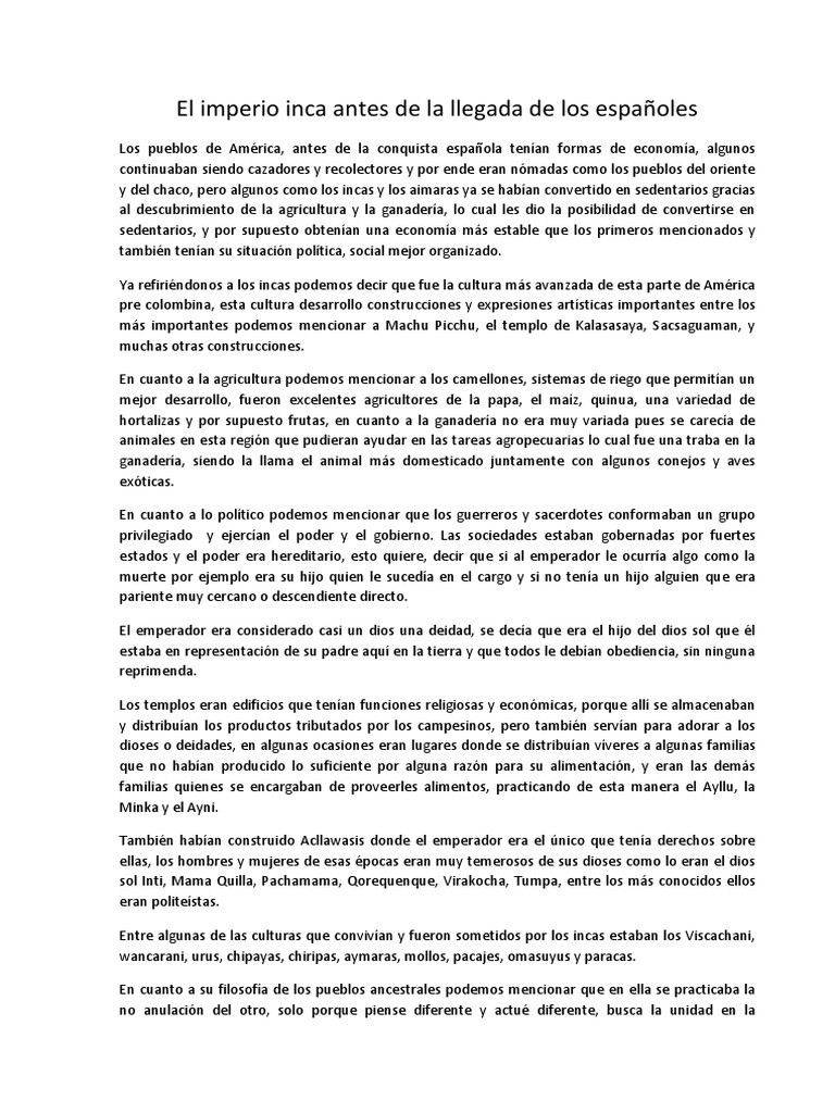 El Imperio Inca Antes de La Llegada de Los Españoles | PDF | Imperio ...