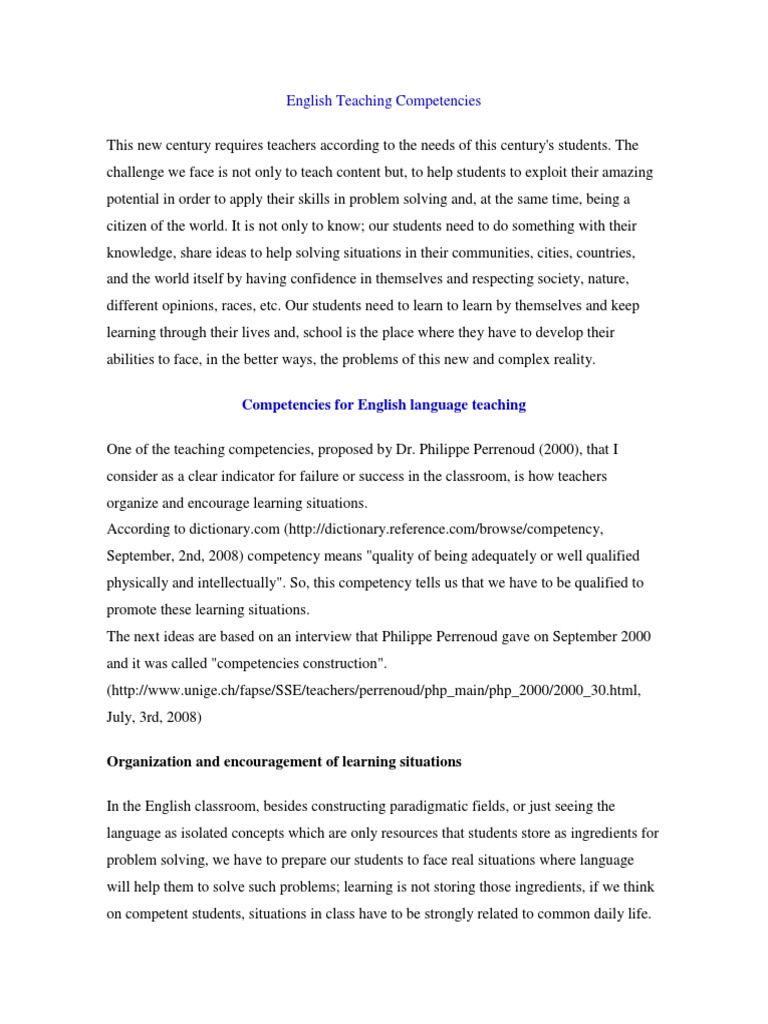 English Teaching Competencies Guide | PDF | Competence (Human Resources ...