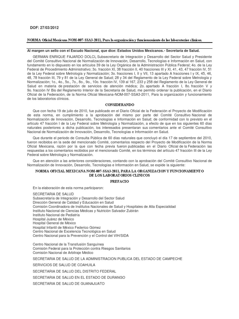 NOM007SSA32011Para La Organización y Funcionamiento de