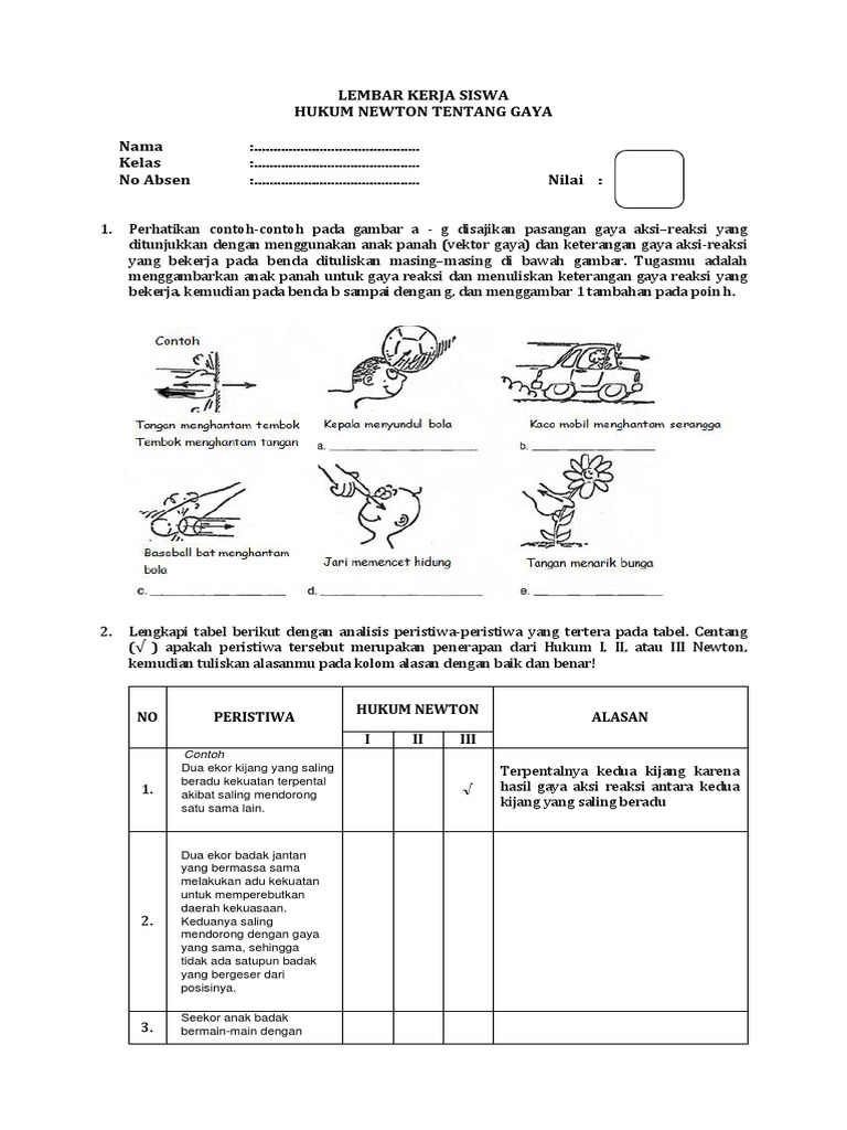 Lembar Kerja Siswa Hukum Newton