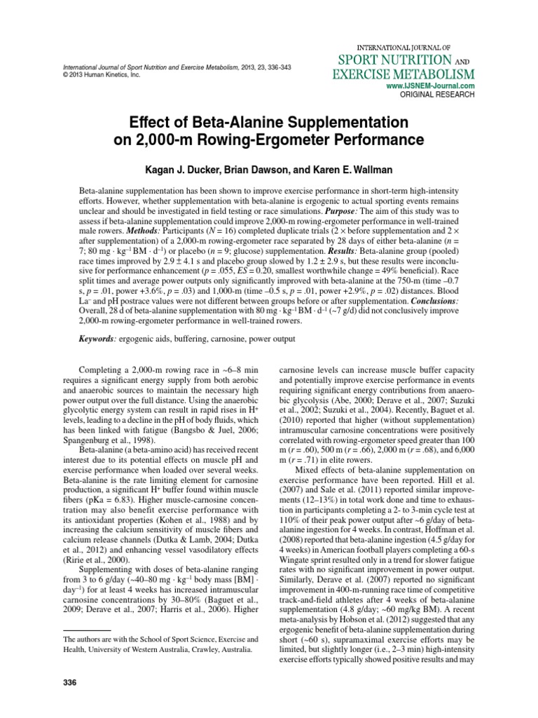Effect of BetaAlanine Supplementation On 2,000m RowingErgometer Performance PDF Effect