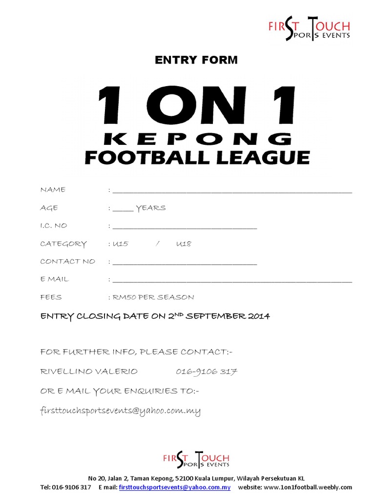 U15 & U18 Football Entry Form | PDF | Career & Growth